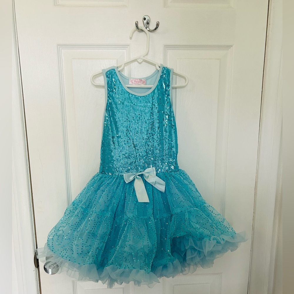 Popatu Turquoise Sequin Girls Dress size L or 6
